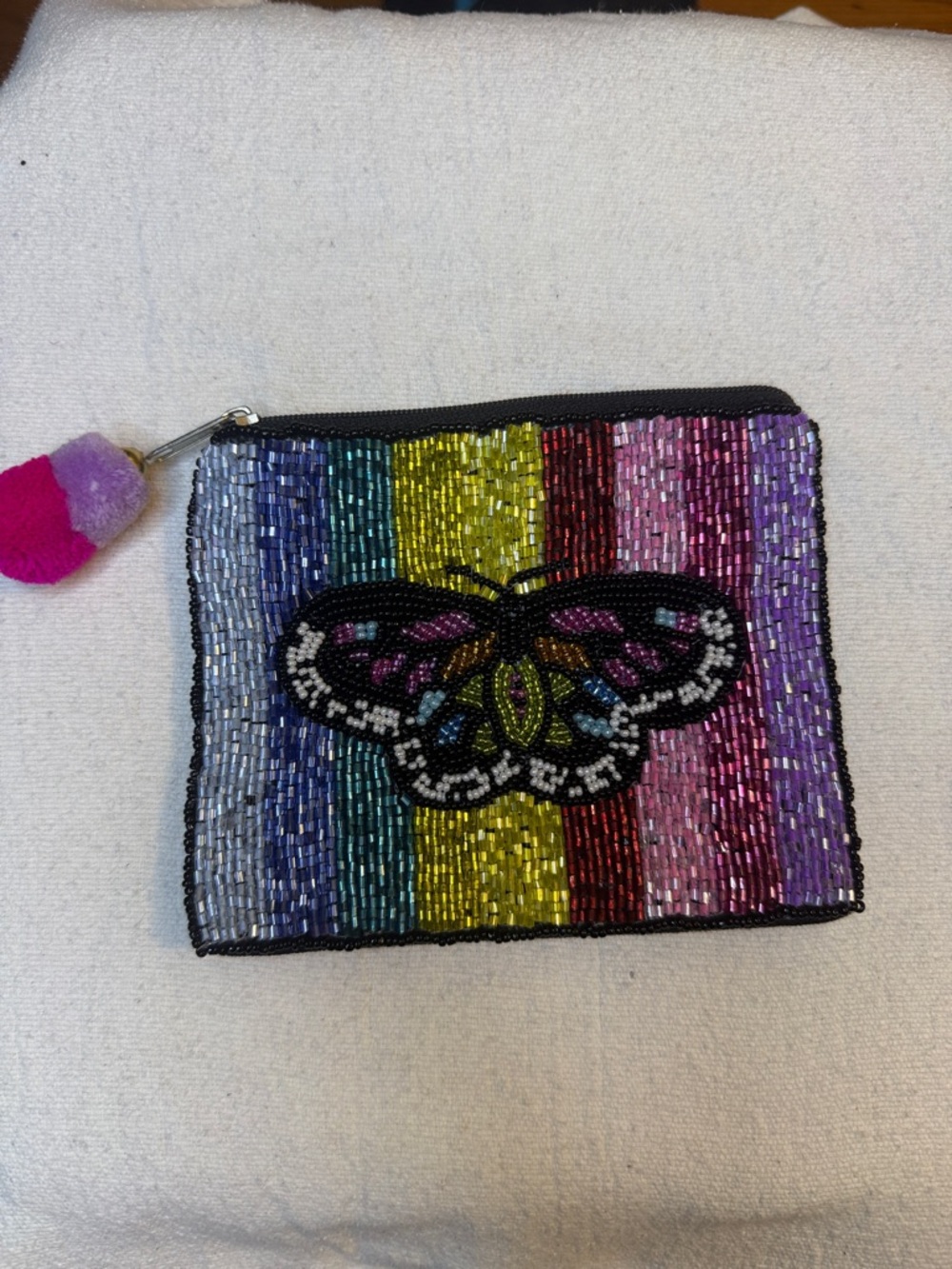 Beaded Rainbow Stripe Butterfly Coin Purse - Women Bags